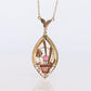 Antique Victorian Lavaliere Pendant Necklace. 10k Rose and Yellow Gold with Rubi
