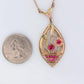 Antique Victorian Lavaliere Pendant Necklace. 10k Rose and Yellow Gold with Rubi