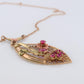 Antique Victorian Lavaliere Pendant Necklace. 10k Rose and Yellow Gold with Rubi