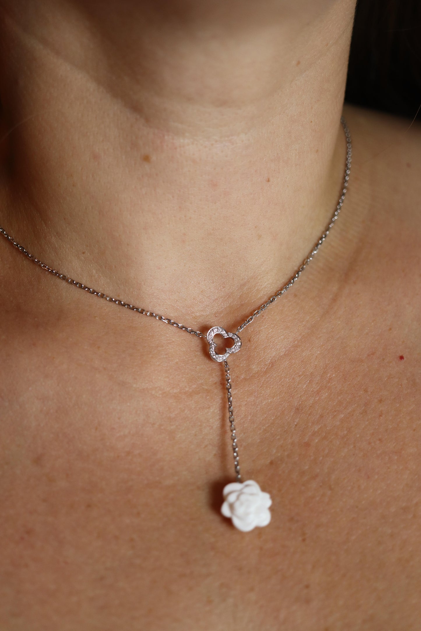 Chanel Camelia Necklace. Genuine CHANEL 18k 750 Camelia Chalcedony Drop Pendant.
