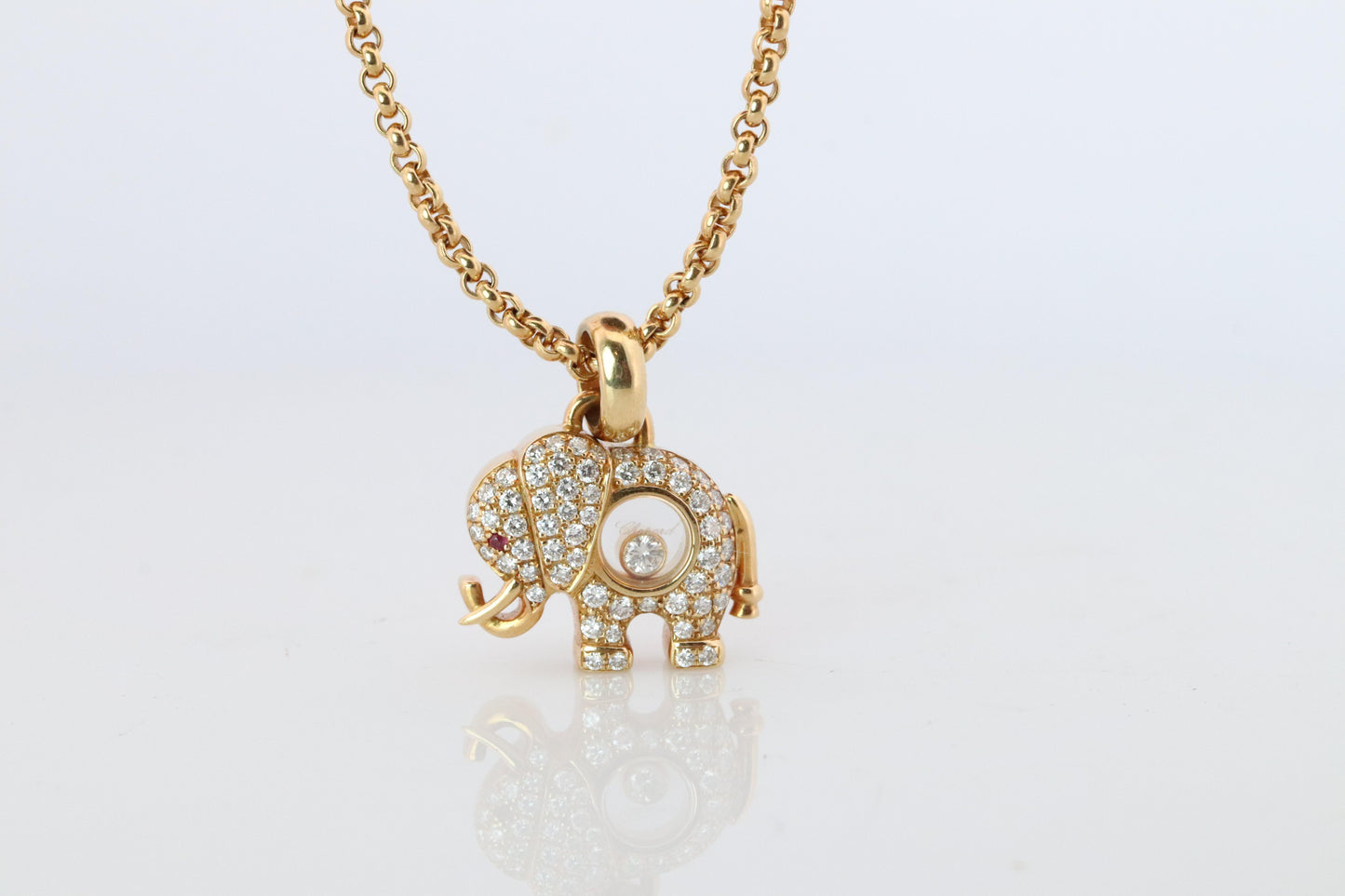 18k Chopard Happy Diamond Elephant Pendant. So Happy Chopard Necklace
