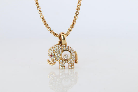 18k Chopard Happy Diamond Elephant Pendant. So Happy Chopard Necklace
