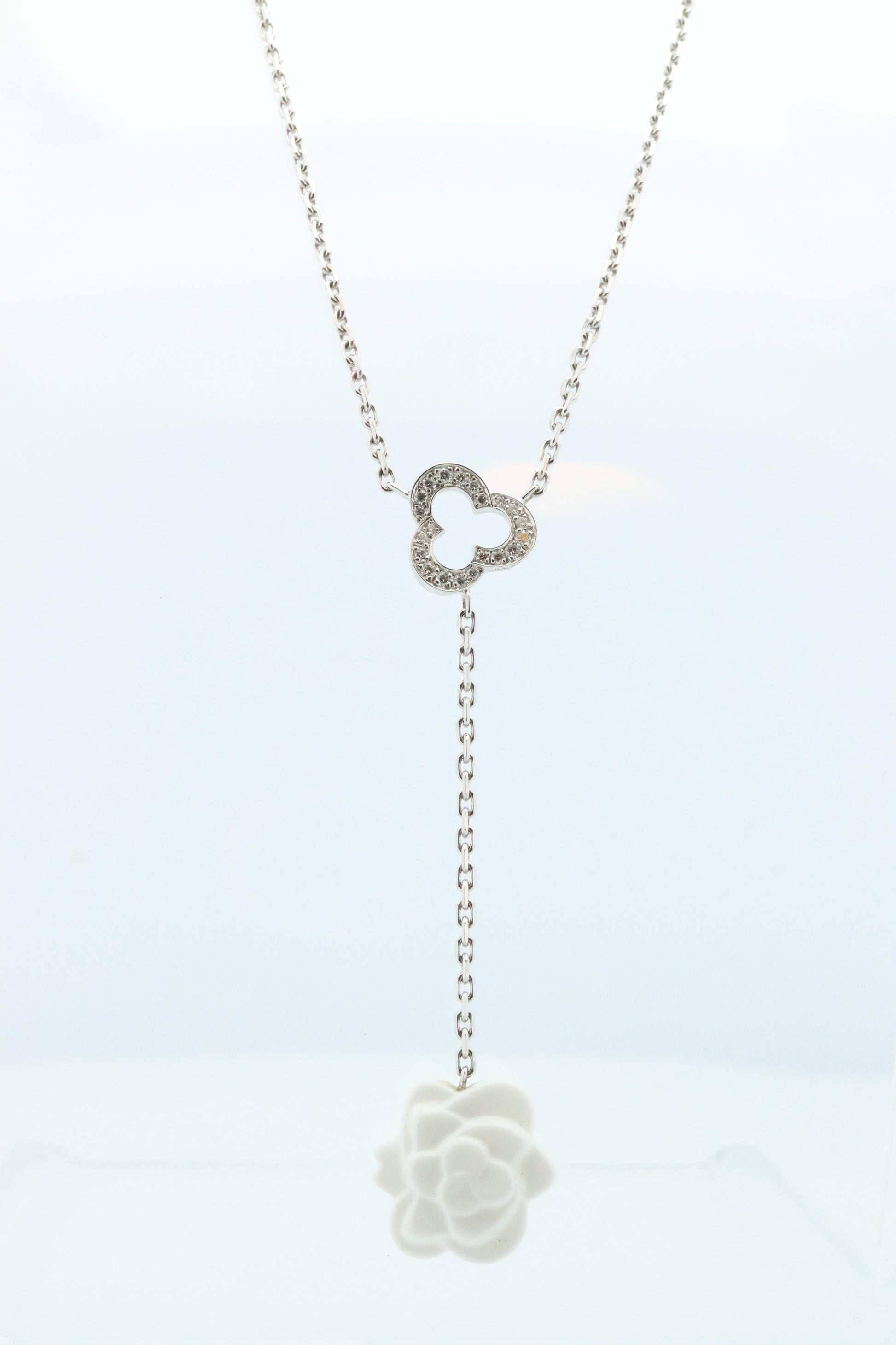 Chanel Camelia Necklace. Genuine CHANEL 18k 750 Camelia Chalcedony Drop Pendant.