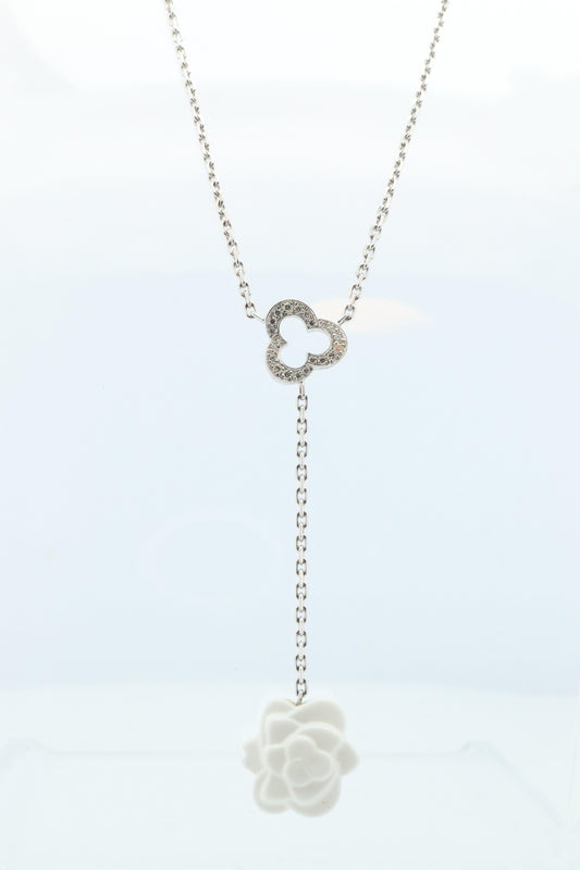 Chanel Camelia Necklace. Genuine CHANEL 18k 750 Camelia Chalcedony Drop Pendant.