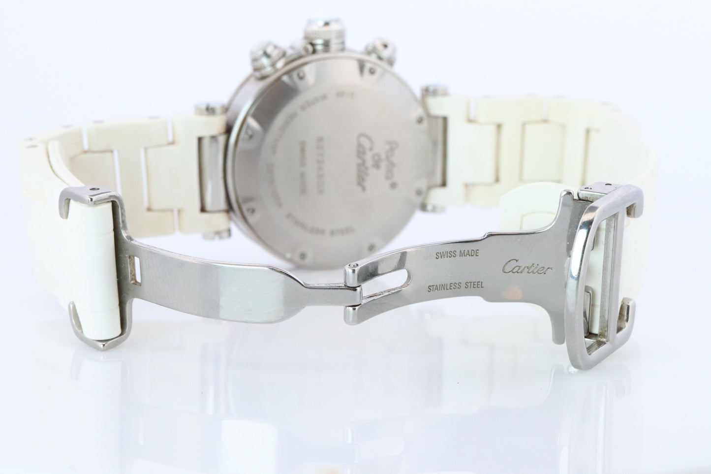 Vintage Cartier PASHA 38mm 3129 Chronograph. Rare White Dial W3140004.