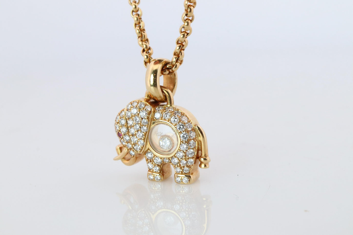 18k Chopard Happy Diamond Elephant Pendant. So Happy Chopard Necklace