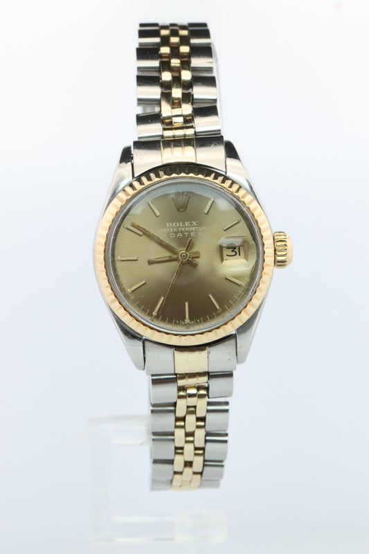 Genuine Rolex 6917 Oyster Perpetual Date Watch. Ladies ROLEX 14k Multi tone
