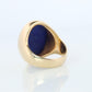 14k Gold Large Oval Lapis Lazuli ring. Unique Lapis Bezel set Signet ring.