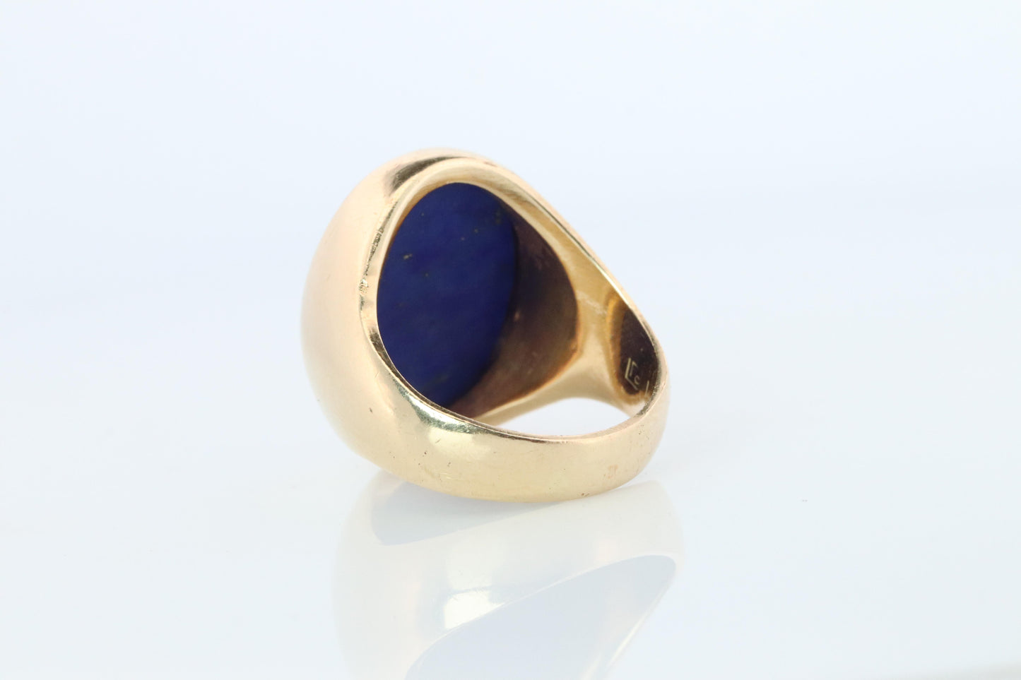 14k Gold Large Oval Lapis Lazuli ring. Unique Lapis Bezel set Signet ring.