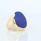 14k Gold Large Oval Lapis Lazuli ring. Unique Lapis Bezel set Signet ring.