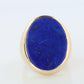 14k Gold Large Oval Lapis Lazuli ring. Unique Lapis Bezel set Signet ring.