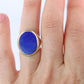 14k Gold Large Oval Lapis Lazuli ring. Unique Lapis Bezel set Signet ring.