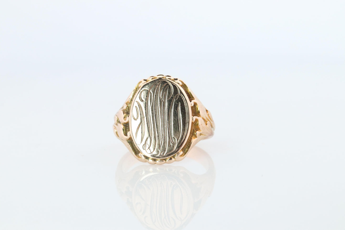 Otsby Barton Signet Ring. 10k Yellow Gold Engraved Initials. OB Art Deco 1920s