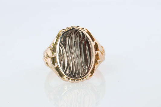 Otsby Barton Signet Ring. 10k Yellow Gold Engraved Initials. OB Art Deco 1920s