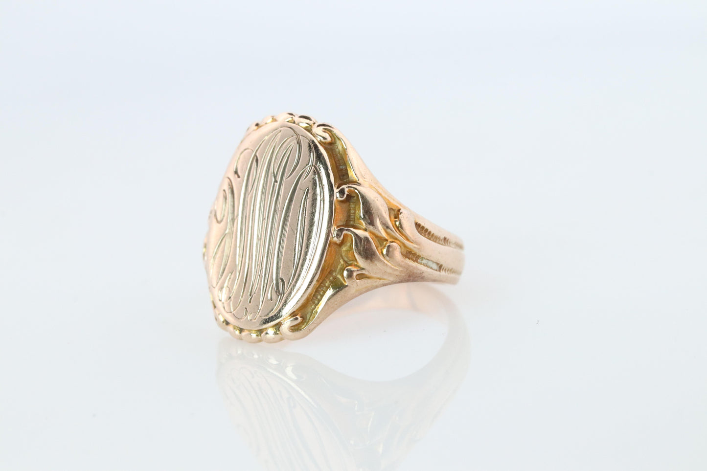 Otsby Barton Signet Ring. 10k Yellow Gold Engraved Initials. OB Art Deco 1920s