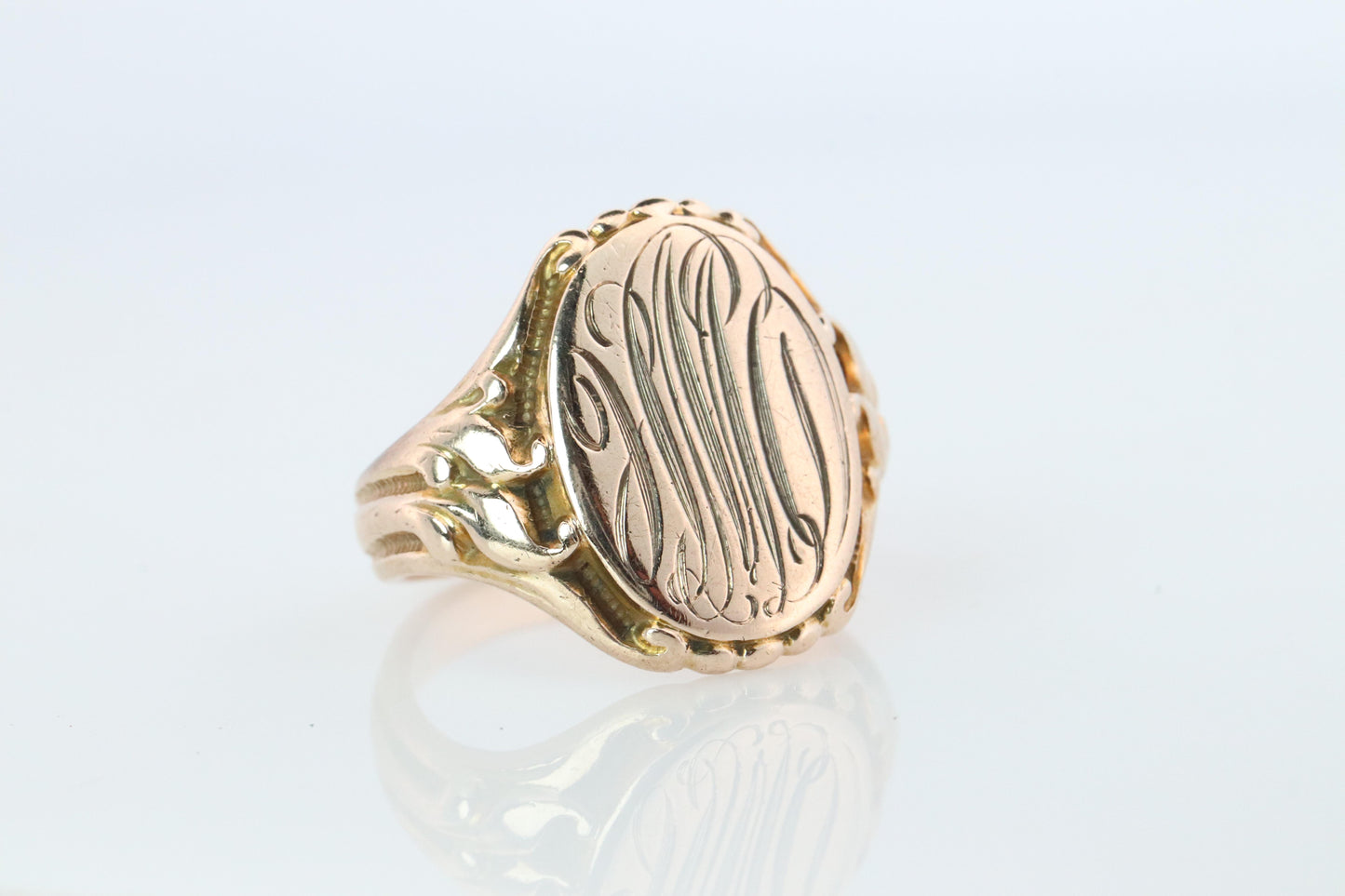 Otsby Barton Signet Ring. 10k Yellow Gold Engraved Initials. OB Art Deco 1920s