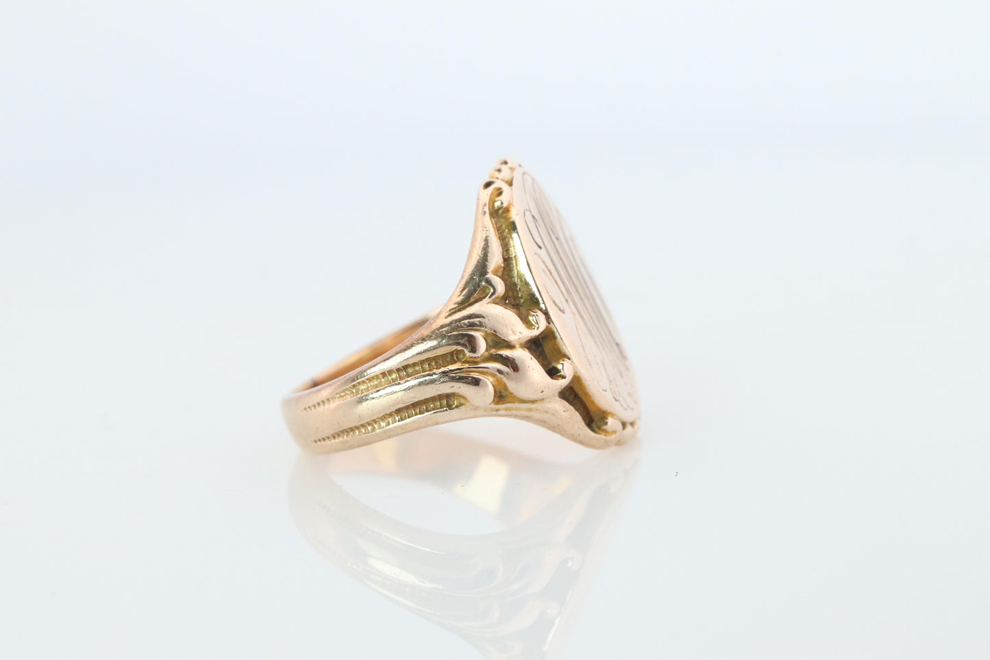 Otsby Barton Signet Ring. 10k Yellow Gold Engraved Initials. OB Art Deco 1920s