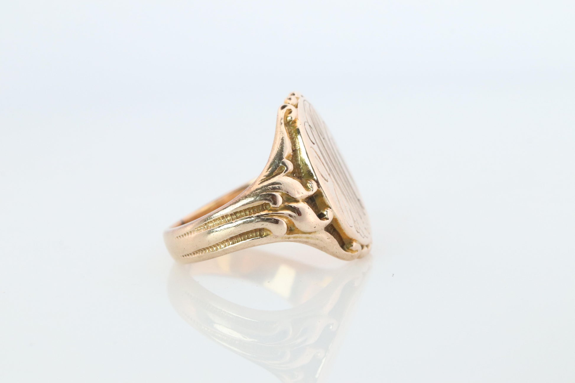 Otsby Barton Signet Ring. 10k Yellow Gold Engraved Initials. OB Art Deco 1920s