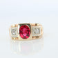 14k Triple Ruby TANK Diamond signet ring. 1930s Art Deco Diamond Ruby Band