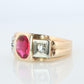 14k Triple Ruby TANK Diamond signet ring. 1930s Art Deco Diamond Ruby Band