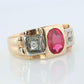 14k Triple Ruby TANK Diamond signet ring. 1930s Art Deco Diamond Ruby Band