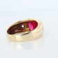 14k Triple Ruby TANK Diamond signet ring. 1930s Art Deco Diamond Ruby Band