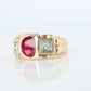 14k Triple Ruby TANK Diamond signet ring. 1930s Art Deco Diamond Ruby Band