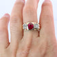 14k Triple Ruby TANK Diamond signet ring. 1930s Art Deco Diamond Ruby Band