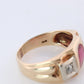 14k Triple Ruby TANK Diamond signet ring. 1930s Art Deco Diamond Ruby Band