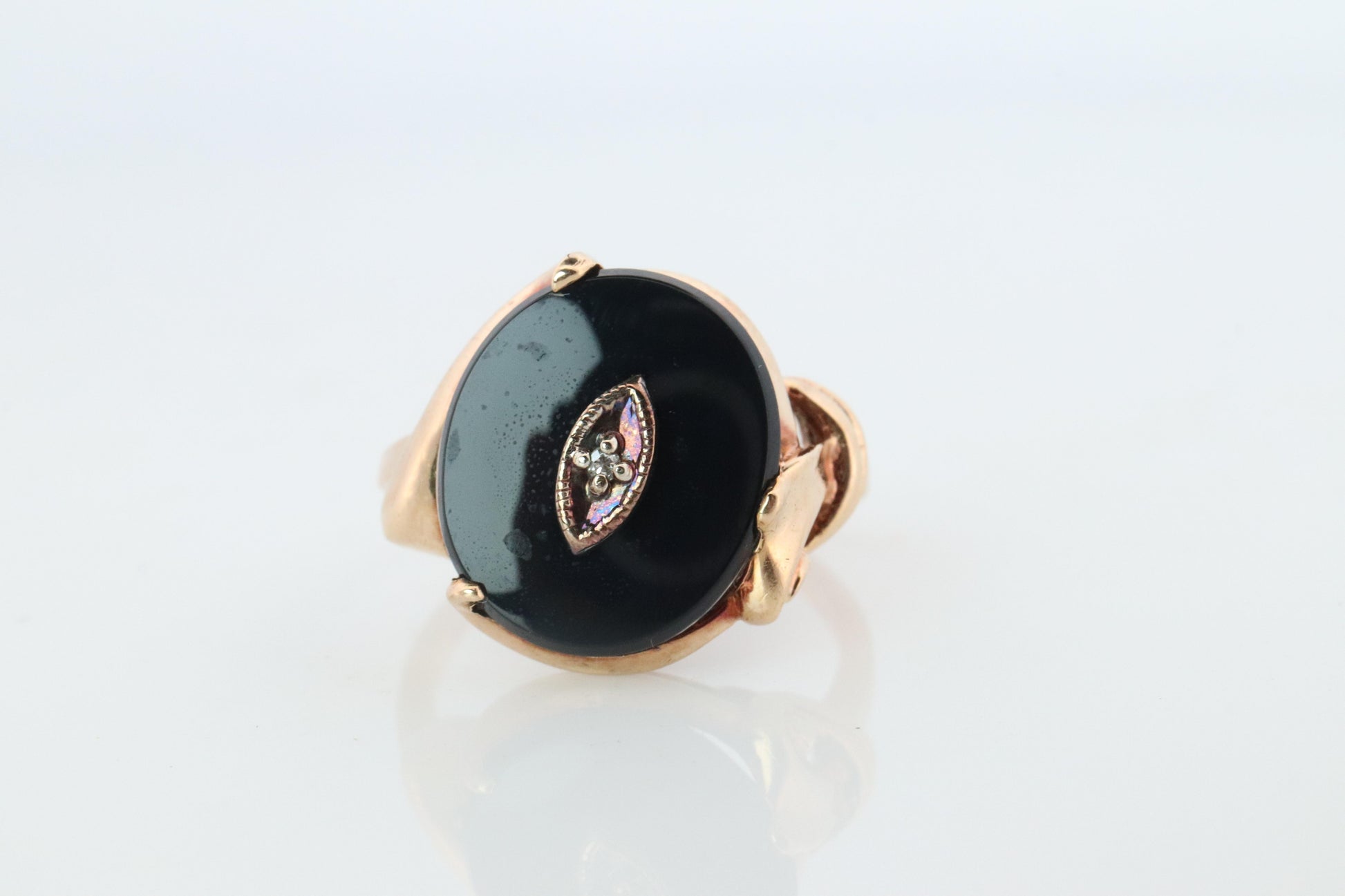 10k ONYX Diamond ring. Onyx 10k yellow gold ring. Vintage Victorian Onyx