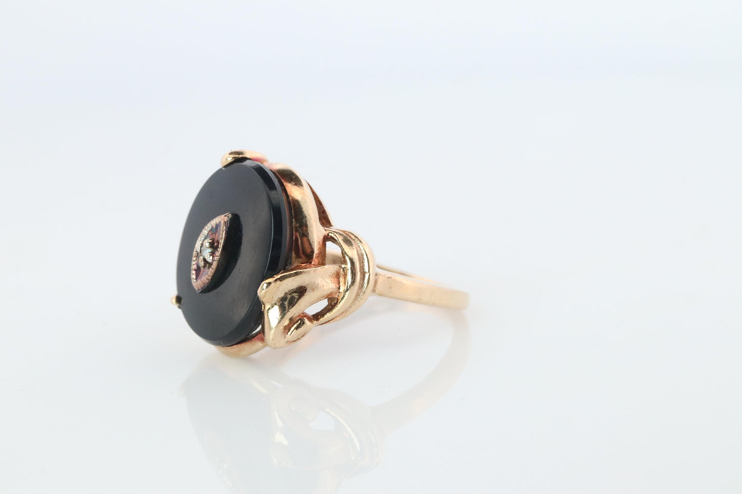 10k ONYX Diamond ring. Onyx 10k yellow gold ring. Vintage Victorian Onyx