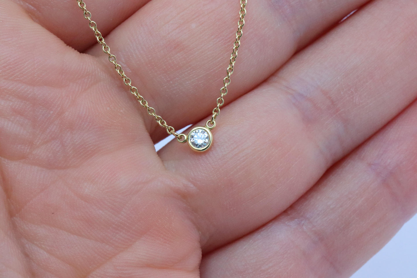Vintage Tiffany Co Necklace Elsa Peretti Diamond by the Yard 0.10ct Solitaire 1P