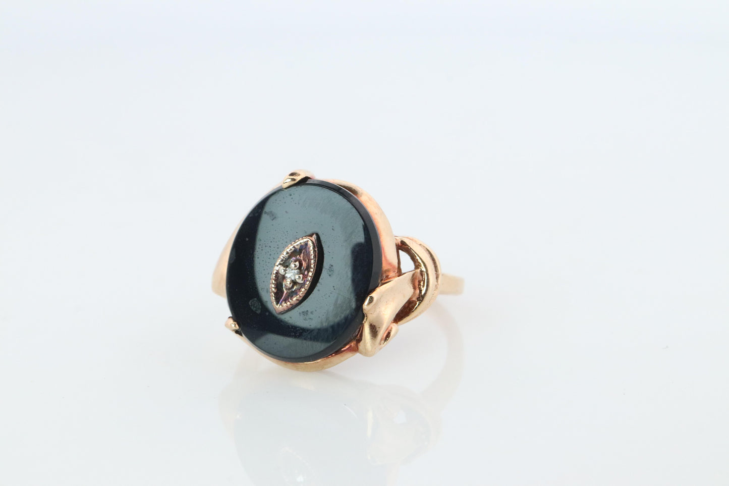10k ONYX Diamond ring. Onyx 10k yellow gold ring. Vintage Victorian Onyx