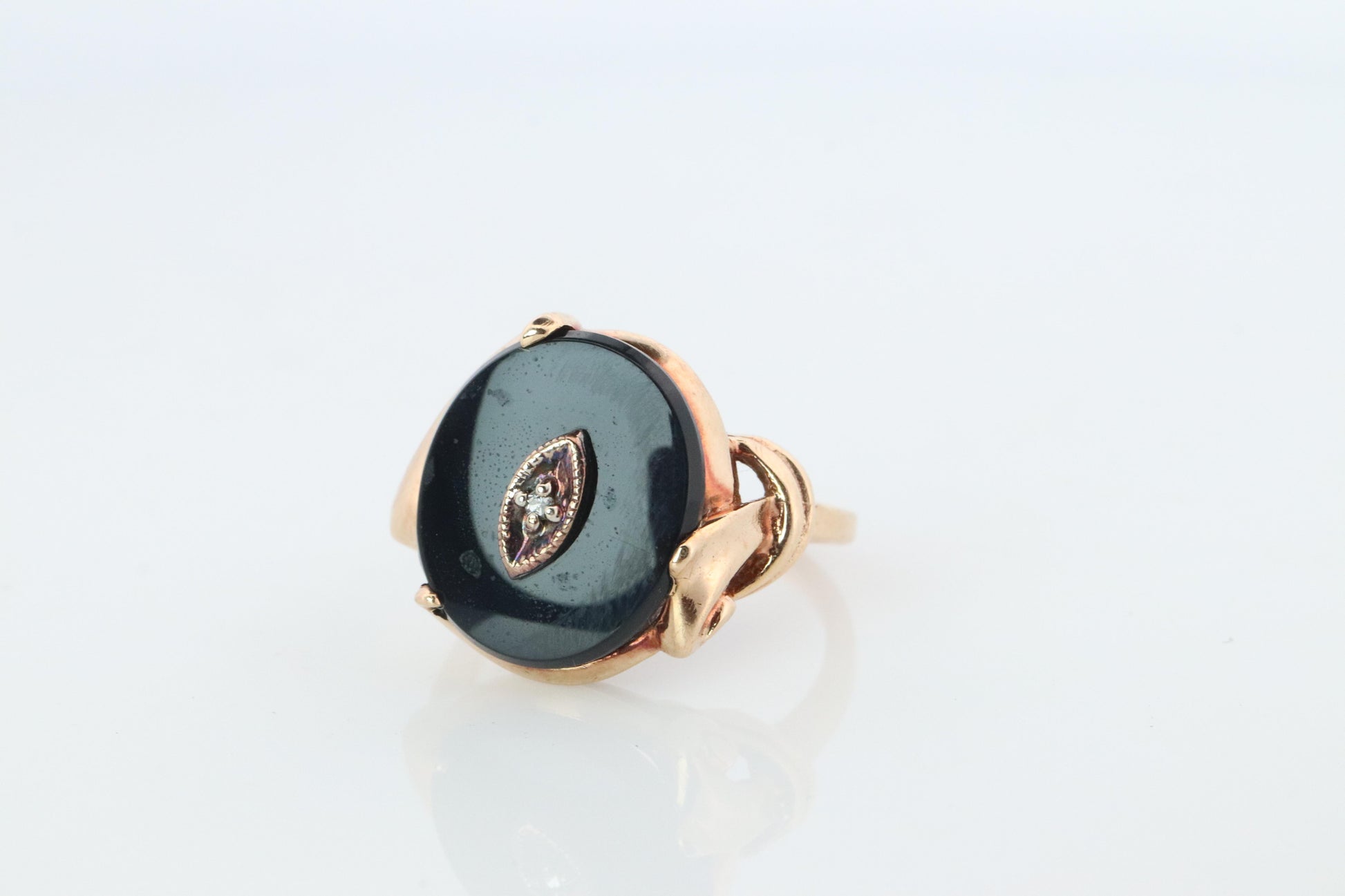 10k ONYX Diamond ring. Onyx 10k yellow gold ring. Vintage Victorian Onyx