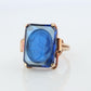 10k Sapphire Intaglio face ring. Vintage Sapphire Carved Face ring
