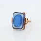 10k Sapphire Intaglio face ring. Vintage Sapphire Carved Face ring