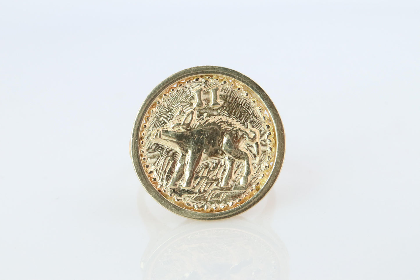 14k Gold Signet Ring with a 2 Pence Bermuda Hogge Coin.