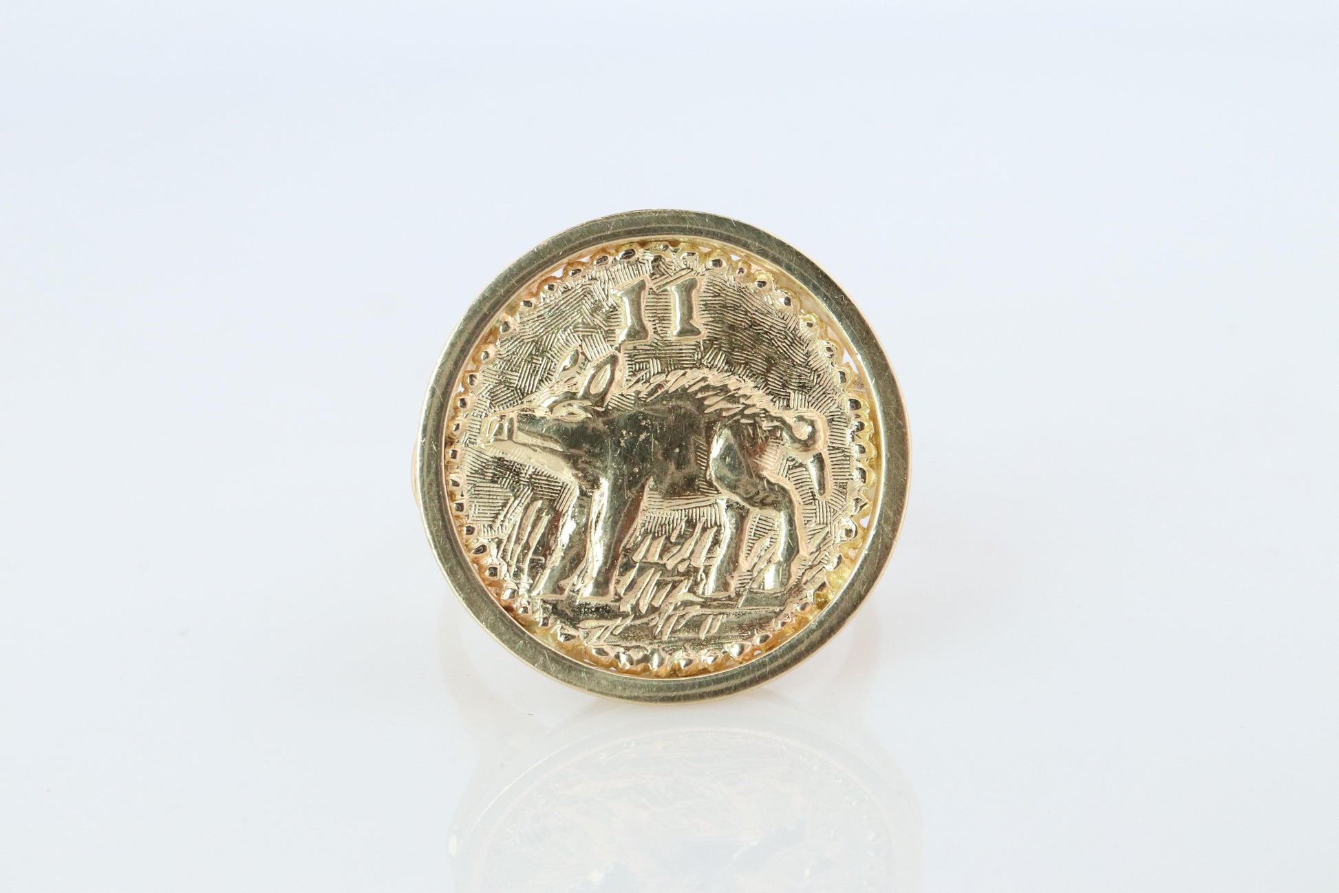 14k Gold Signet Ring with a 2 Pence Bermuda Hogge Coin.