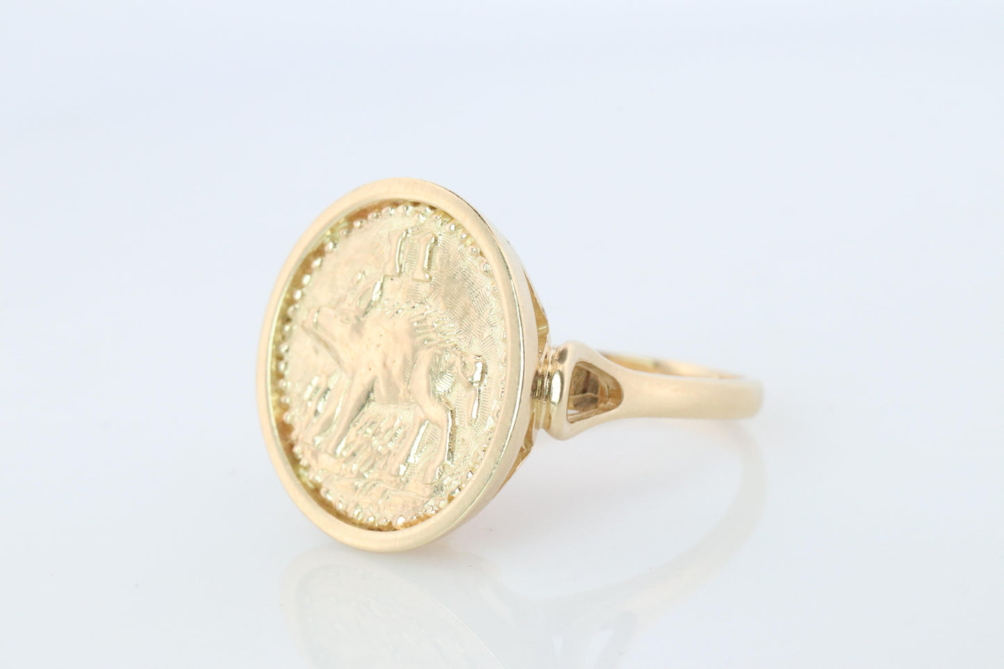 14k Gold Signet Ring with a 2 Pence Bermuda Hogge Coin.