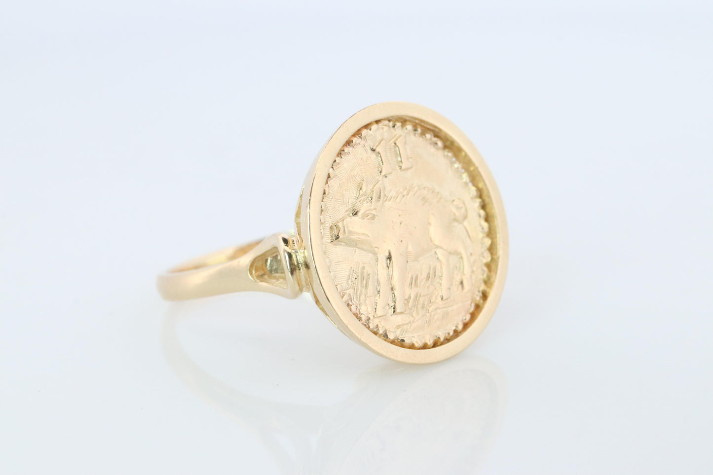 14k Gold Signet Ring with a 2 Pence Bermuda Hogge Coin.
