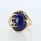 14k Gold Large Oval Lapis Lazuli ring. Unique Lapis Organic Branch set ring.