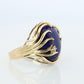 14k Gold Large Oval Lapis Lazuli ring. Unique Lapis Organic Branch set ring.