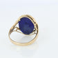 14k Gold Large Oval Lapis Lazuli ring. Unique Lapis Organic Branch set ring.