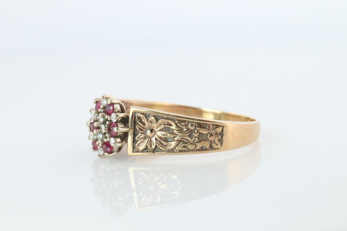 14k/10k Diamond Ruby Daisy Ornate band. Engraved Intricate designs.