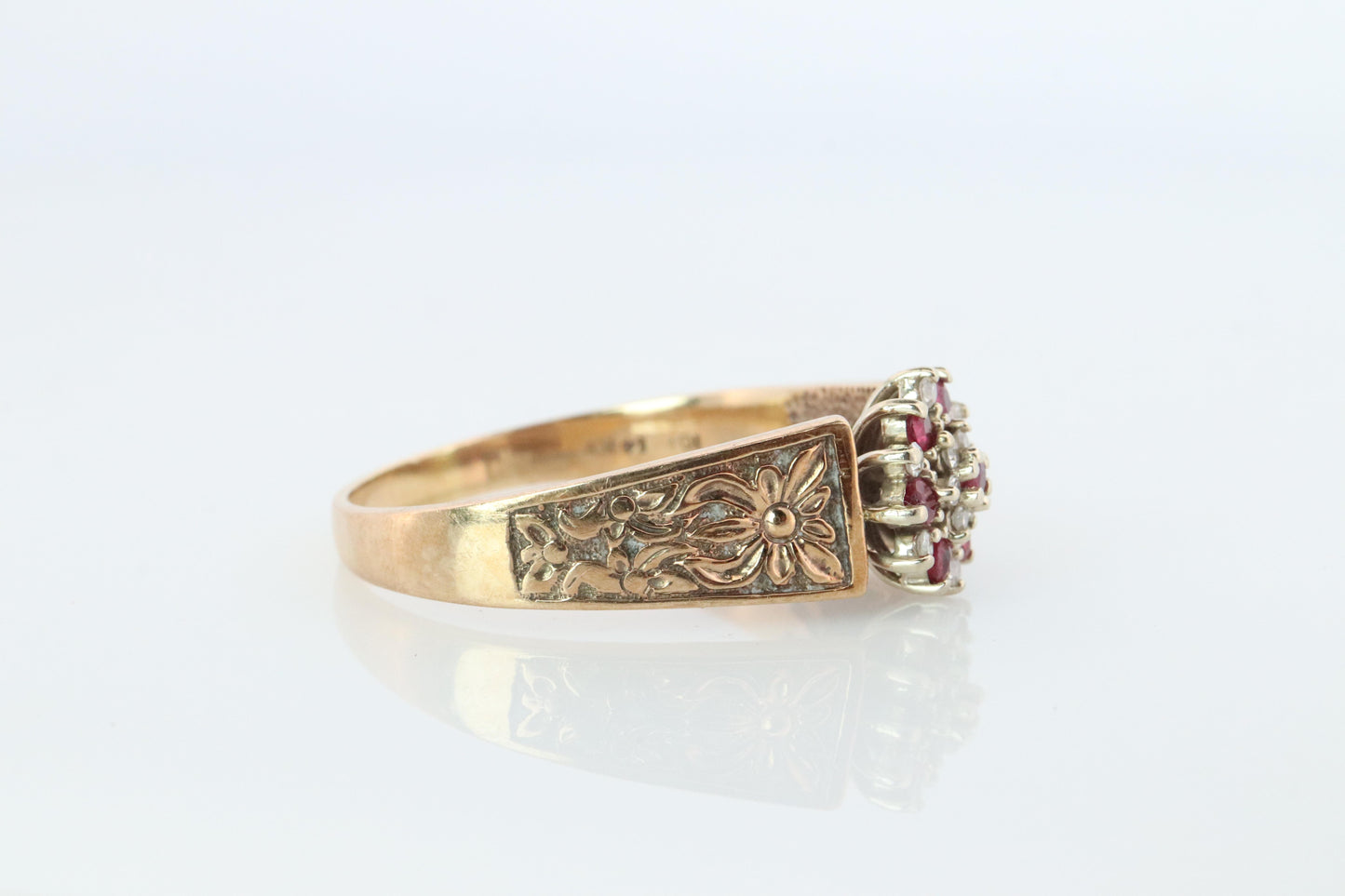 14k/10k Diamond Ruby Daisy Ornate band. Engraved Intricate designs.