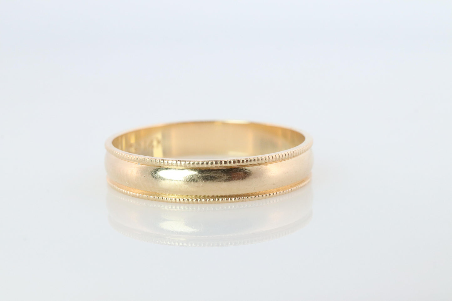 14k Milgrain Wide Band. 14k Yellow Gold Engraved Edging Wedding Ring.