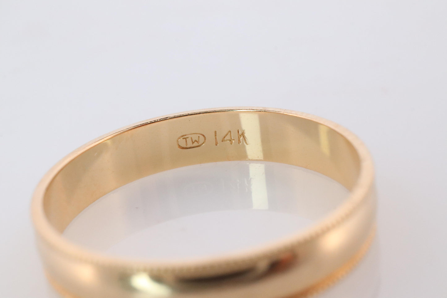 14k Milgrain Wide Band. 14k Yellow Gold Engraved Edging Wedding Ring.