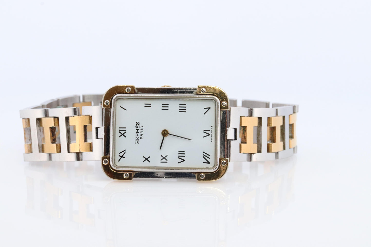 Genuine HERMES Stainless Steel 24mm Rectangle Croisiere Quartz Watch White.