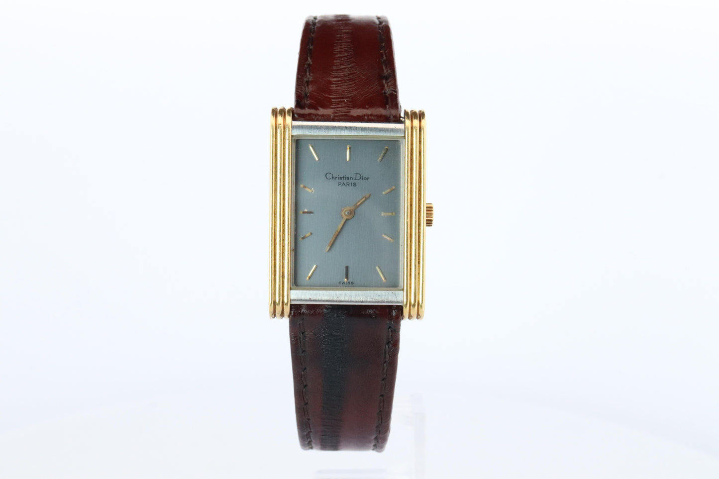 Genuine Dior 9892 Watch Christian Dior 18k YG Stainless Steel Tank Manual Watch.