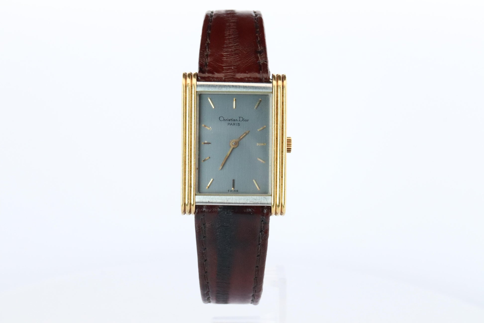 Genuine Dior 9892 Watch Christian Dior 18k YG Stainless Steel Tank Manual Watch.